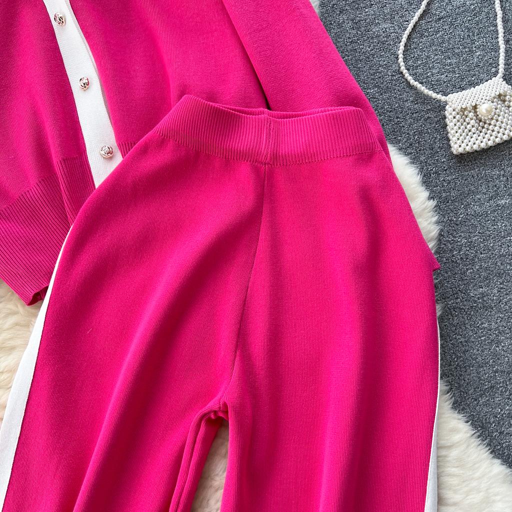 Высококачественный повседневный вязаный модный комплект знаменитостей для женщин, осенне-зимняя рубашка со свободными рукавами + драпированные брюки с высокой талией из двух предметов