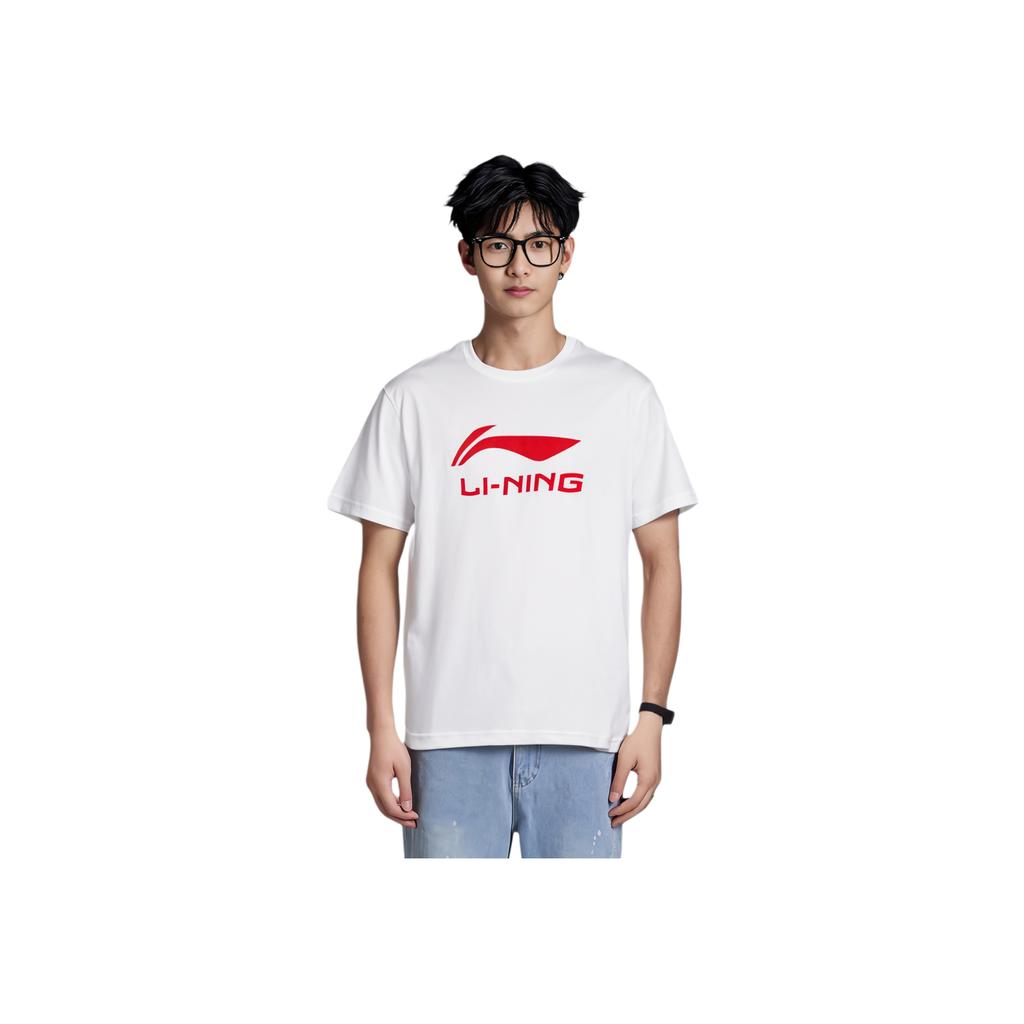 Футболка с коротким рукавом Li Ning Badminton Series с буквенным логотипом, быстросохнущая, унисекс, стандартная, белая ATSU493-2