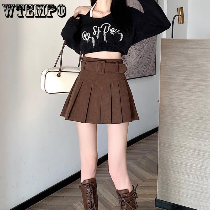 Женская дизайнерская ниша с поясом, плиссированная полуюбка трапециевидной формы, модная узкая однотонная короткая юбка с высокой талией Pure Desire Wind