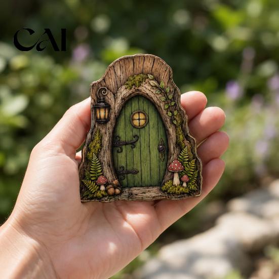 Durable Fairy Door for Garden Mini Wooden Door, 2D Flat Miniature Unique House Gate DIY Craft, Dollhouse Accessory, Wall Terrarium Decor Festive
