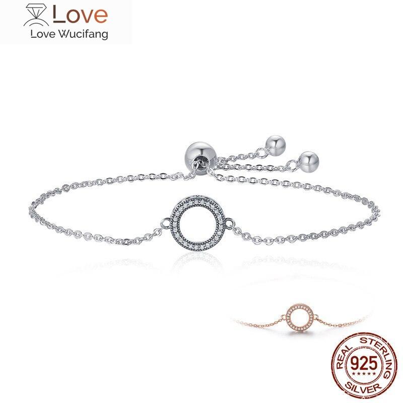 Trendy 925 Sterling Silver Glittering Round Circle Chain Link Strand Bracelets For Women Sterling Silver Jewelry