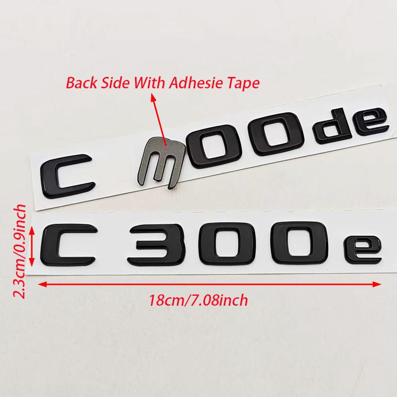 New 3D ABS Chrome Black Car Styling C300e C300de Badge Rear Trunk Emblem Sticker Decals For Mercedes Benz C300e C300de W206