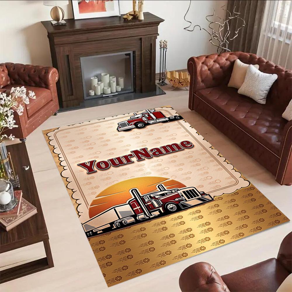 Peterbilt Heavy Trucks Customizable Name Floor Rug Office Rug Perfect for Entryway Study room Game Room Playrooms Antislip Carpet Anime Office Decor