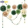 15pcs, Green Tissue Paper Wedding Party Decorations Kit Dots Paper Garland String Hanging Backdrop For Engagement,