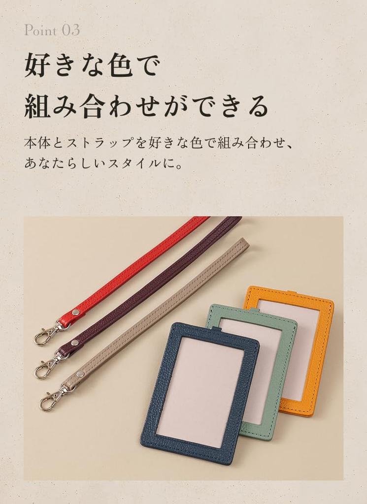 Business Leather Factory Genuine Leather Pass Case with IC Card Holder, Slim Strap, Mint Gray, for Men and Women