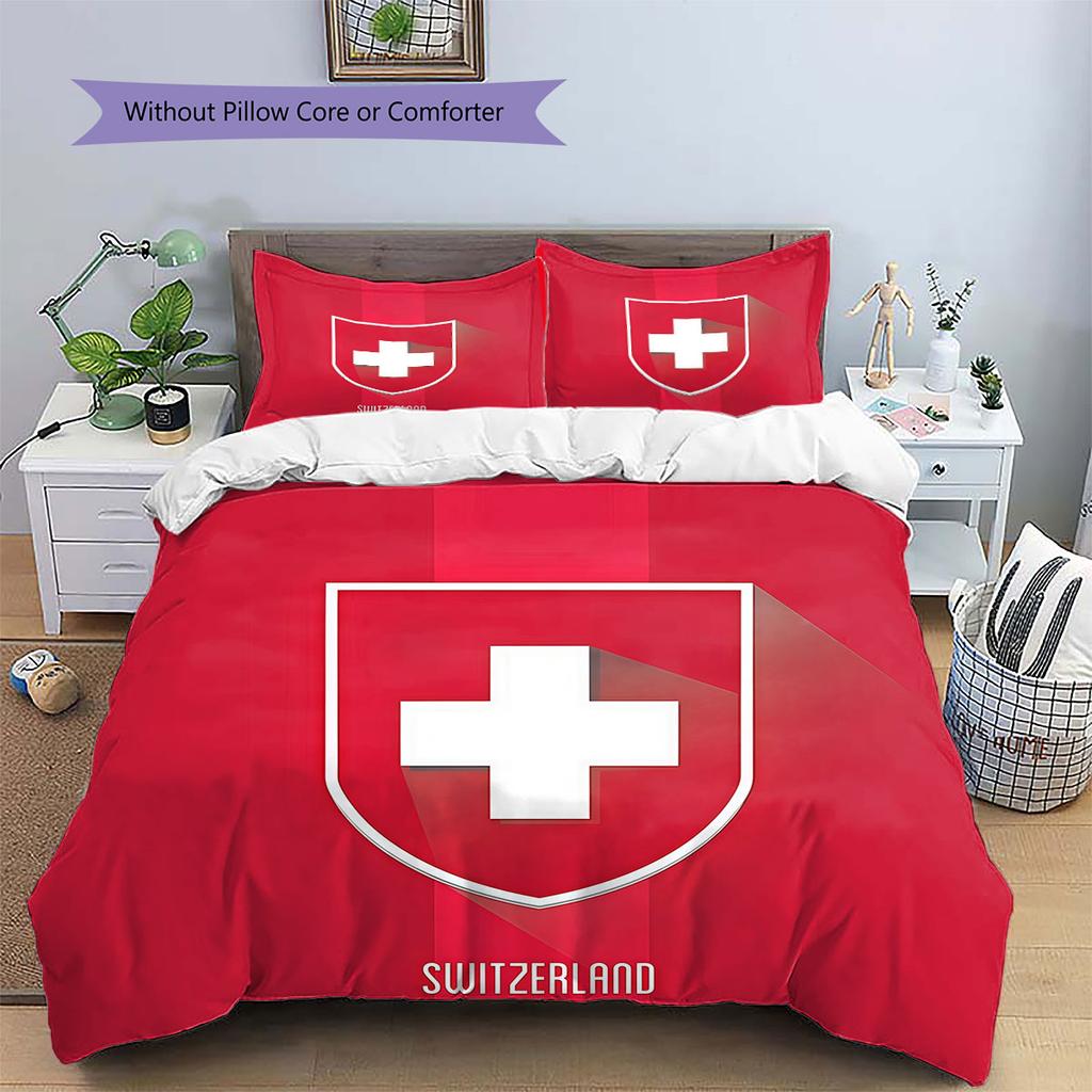Switzerland national football Pattern Bedding Home Decoration Birthday Gift (1 * duvet cover + 2 * pillowcase, without core),fan merchandise.