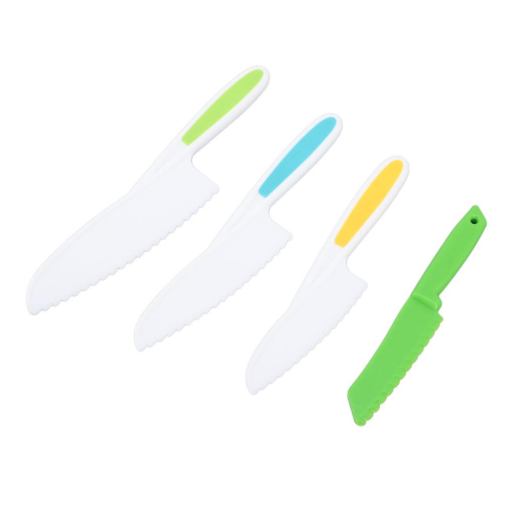 Набор из 4 детских кухонных ножей для резки фруктов и овощей, безопасные зубчатые ножи для домашнего использования