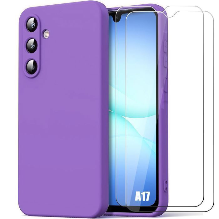 Protective Case - BOOLING - for Samsung Galaxy A17 4G/5G - Soft Flexible Slim Purple - 2 Tempered Glass