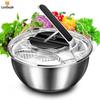 Stainless Steel Salad Spinner, Manual Press Type Vegetable Spinner 3.5L, Multifunctional Home Lettuce Vegetable Fruit Washer