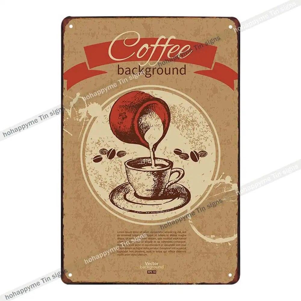 Coffee Vintage Signs Tin Metal Art Iron Painting Decoration Cafe Pub Club Bar Retro Poster Wall Stickers Home Decor 20x30cm