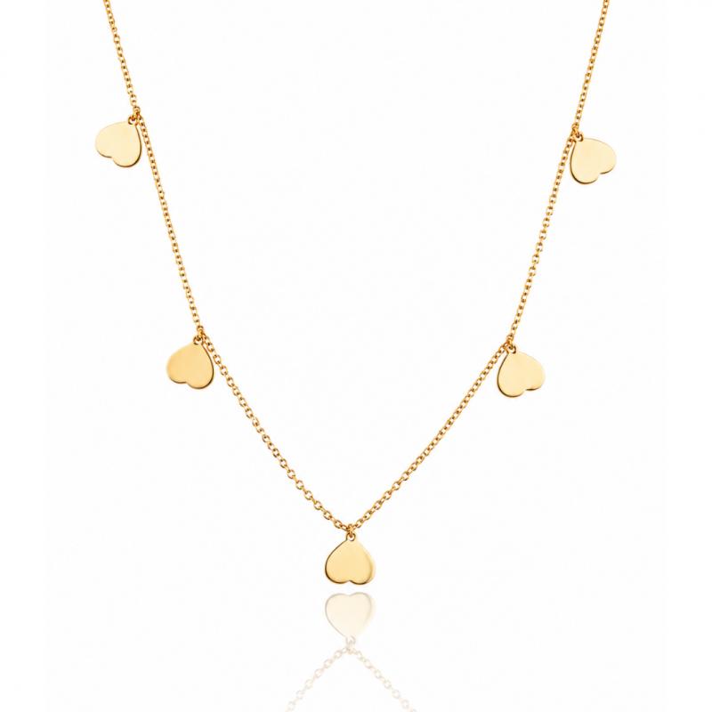 14K Gold Plated Stainless Steel Necklace, Hearts Nst2328