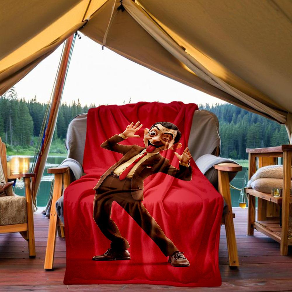 1pc Mr. Bean, Animation Outdoor Blanket Lightweight Flannel, Soft & Warm, All-Season Use for Sofa, Outdoor, Camping, Living Room, Office010
