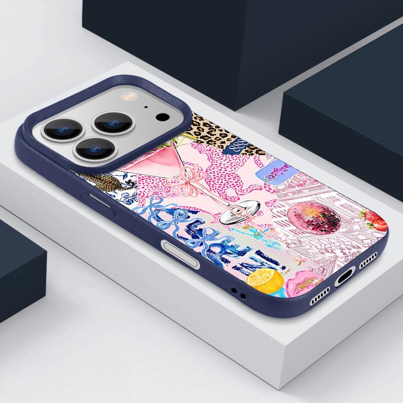 For iPhone 17 Pro Max Case Luxury Pink Goblet Bowknots Disco Ball Pattern Leather Texture Silicone Cover For iPhone 16 Pro Max 15 14 13 12 11 16E Air