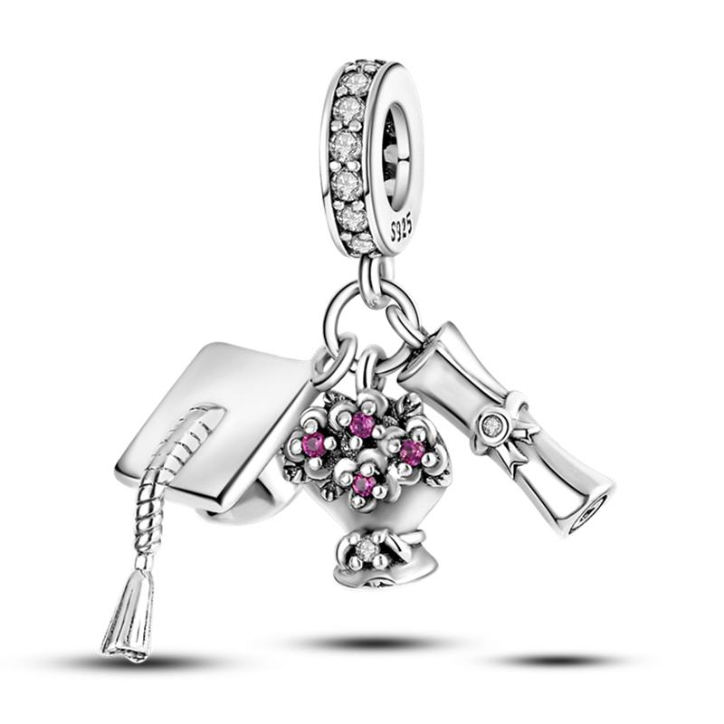 Copper Color Graduation Certificate Bachelor'S Hat Graduation Series Charms Beads Fit Pan Original Bracelets Diy Jewelry