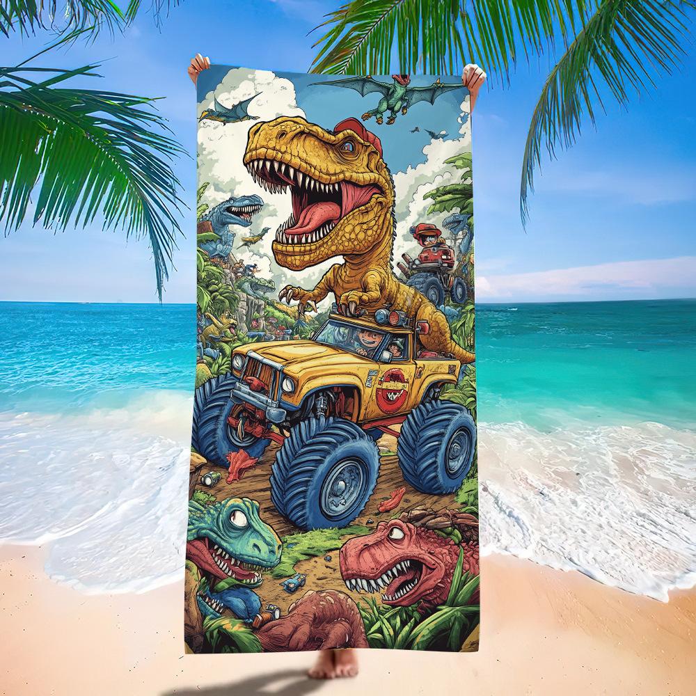 European And American Little Dinosaur Cartoon Beach Towel Digital Printing Factory Toy Printing Bath Towel Microfiber Children'S