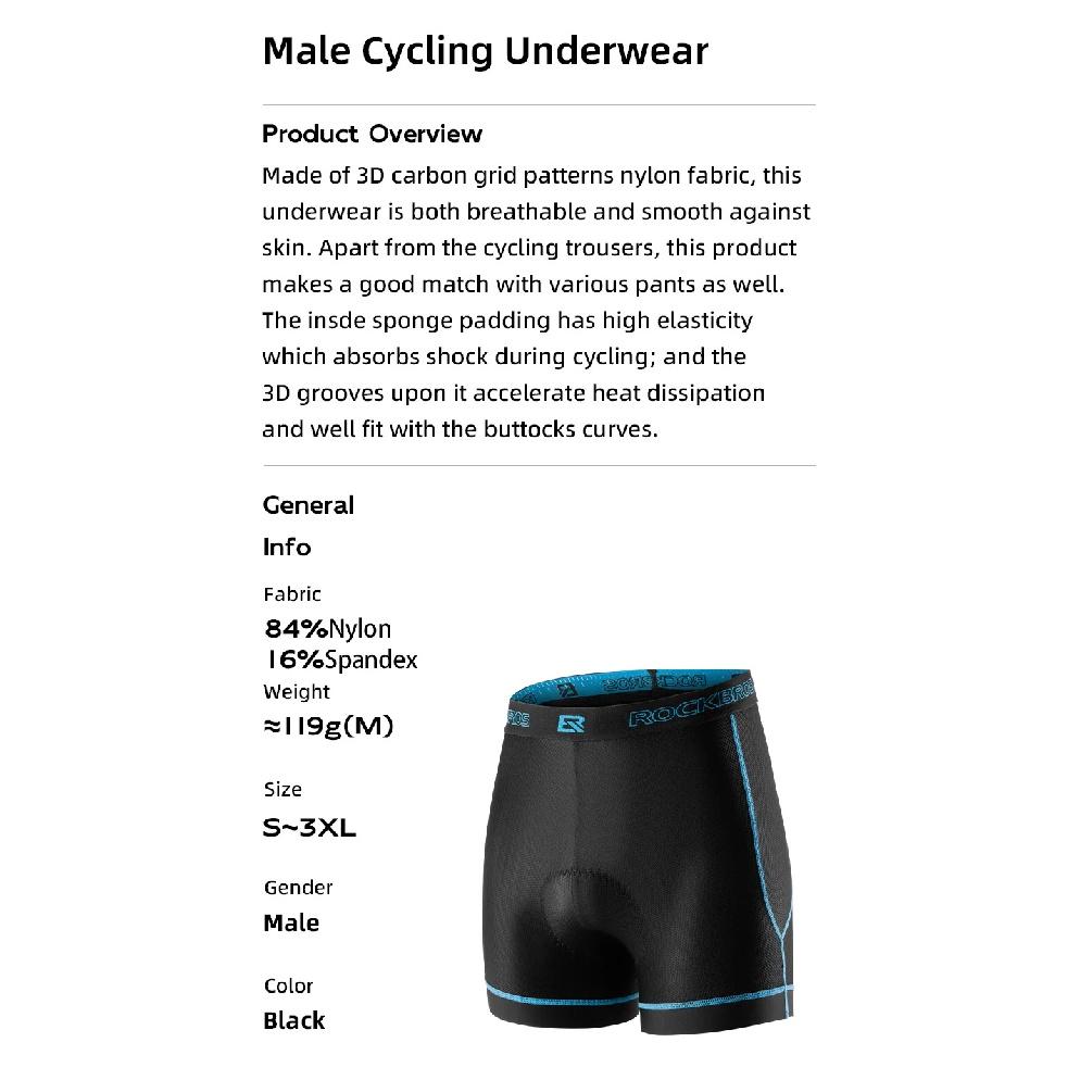 ROCKBROS Mens Cycling Shorts Breathable 3D Padded Shockproof Bike Underwear Quick-Dry Sports MTB Road Bicycle Underpants Shorts