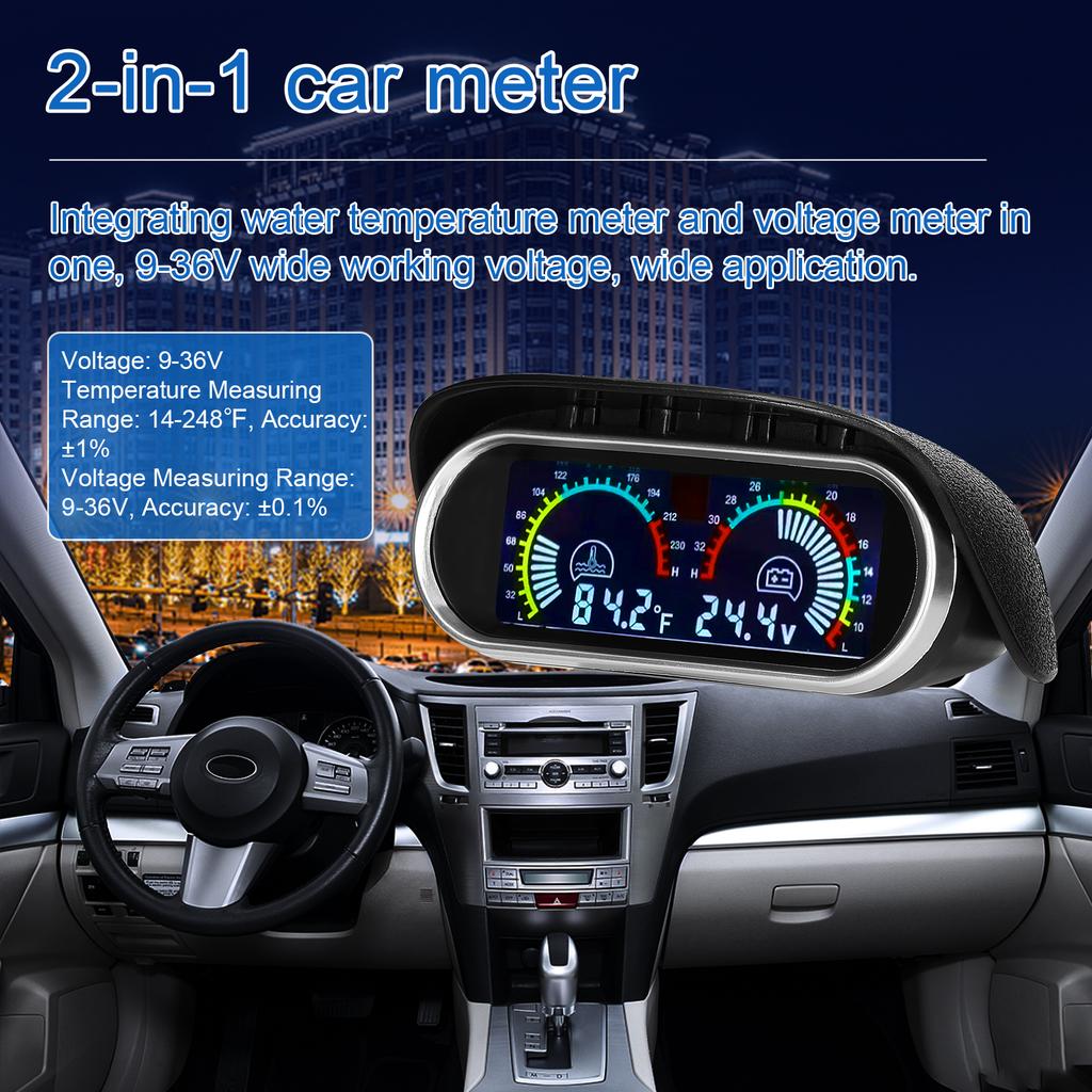 2 In 1 Universal Car Digital Gauge Water Temperature Voltage Gauge Voltmeter 936V with 18NPT