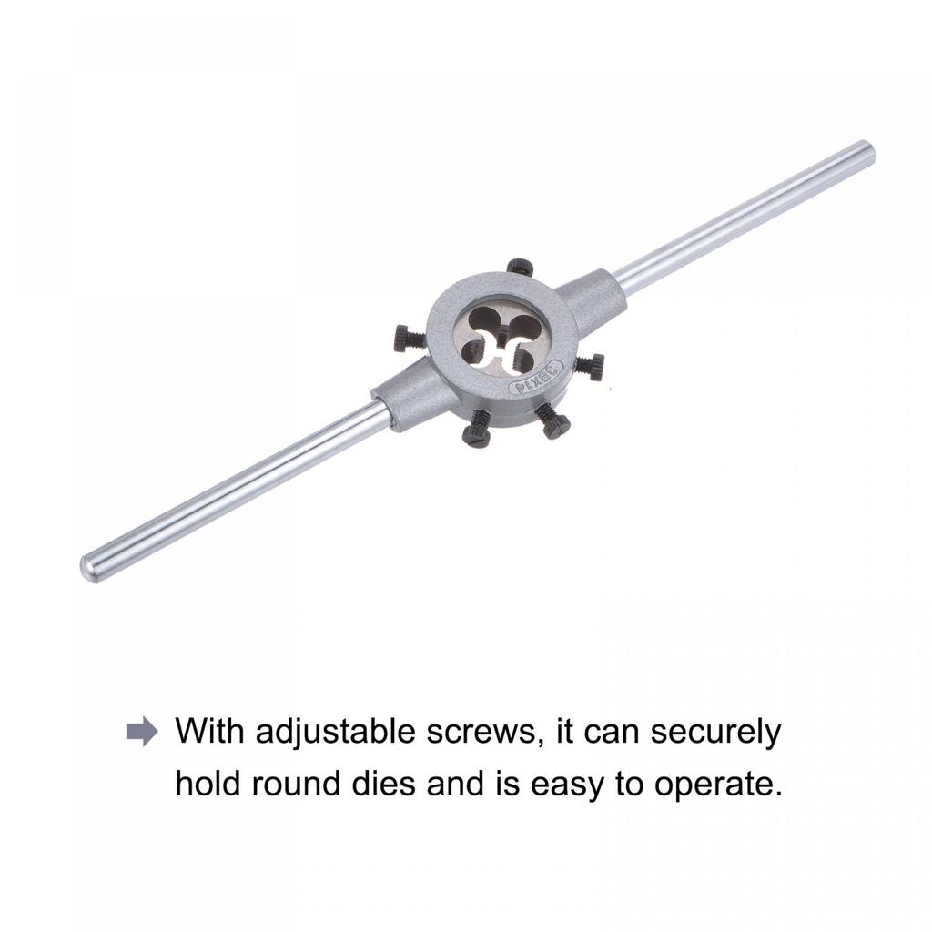 Uxcell Плашкодержатель с рукояткой, резьбовая круглая плашка и 38 мм с регулируемым набором ручных инструментов, M12x1.5 (Совместимые плашки M12-M16) Держатель, Гаечный ключ,