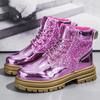 Fashion Luxury Pink Boots Women Winter Designer Women's Ankle Boots Trend Platform Shoes Women Glitter Patent Leather Boots Botas Mujer