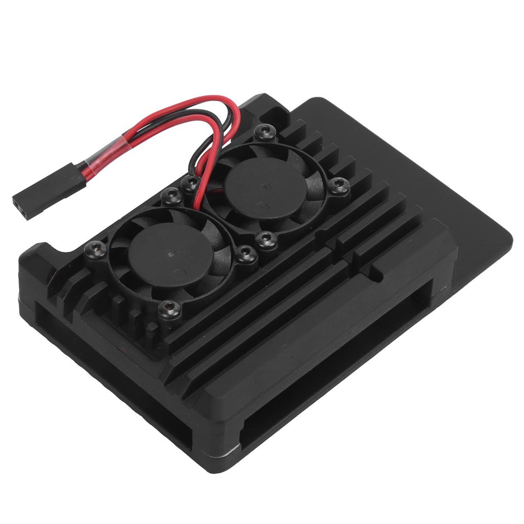 For Raspberry Pi 4B Shell Black Aluminum Alloy Case 85x56.5x20mm with Thermal Tape Dual Fans