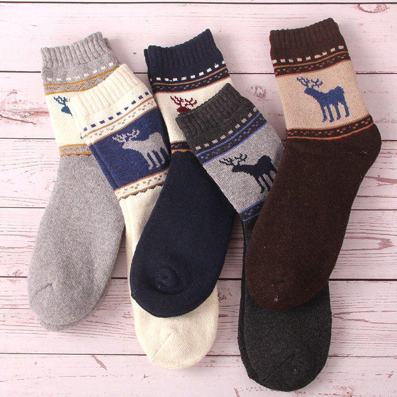 Мужские осенне-зимние толстые теплые шерстяные носки до середины икры - японский ретро этнический стиль, узор "мелкий ромб"