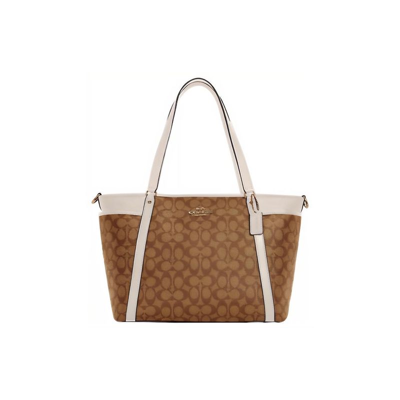 Coach Baby 36 Classic Monogram Logo Coated Canvas Leather Tote Bag Women tote Khaki White C4071-IMDJ8
