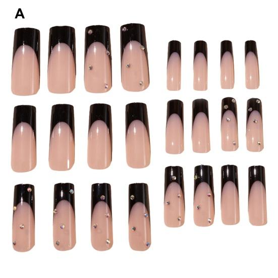 Нажмите на ногти, французский акрил, удлиненные, со стразами, блестящий маникюр своими руками, полное покрытие, длинные накладные ногти