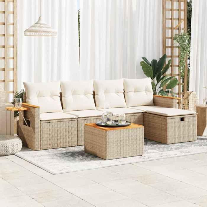 VidaXL Garden Lounge Set with Cushions 6 Pcs Beige Braided Resin 3325964