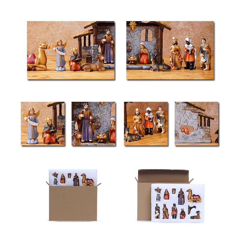 Christmas Nativity Scene Manger Religious Decor Miniature Figurines Home Decor for Patio Office School Living Room