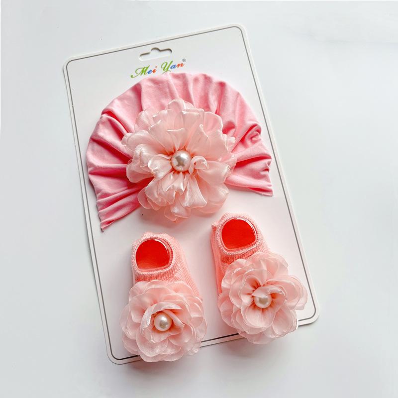 Цветок Детская Шапка-Тюрбан Носки Комплект Кружево Бант Новорожденный Индийская Шляпа Однотонный Хлопок Детские Носки-Следки Детский Головной Убор Аксессуары для Волос