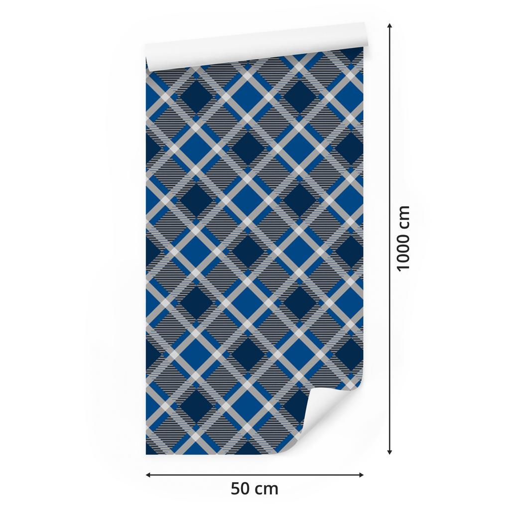 Blue Checkered Wallpaper, Blue, Navy Blue, and Gray, 50x1000