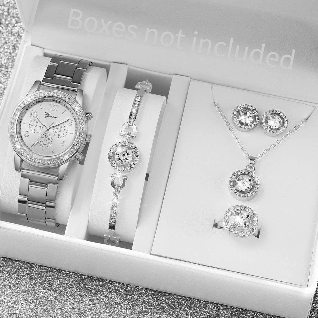 Xiaomi 6PCS/Set Women's Watch Fashion Rhinestone Stainless Steel Band Quartz Watch Jewelry Set Reloj Mujer (Without Box)