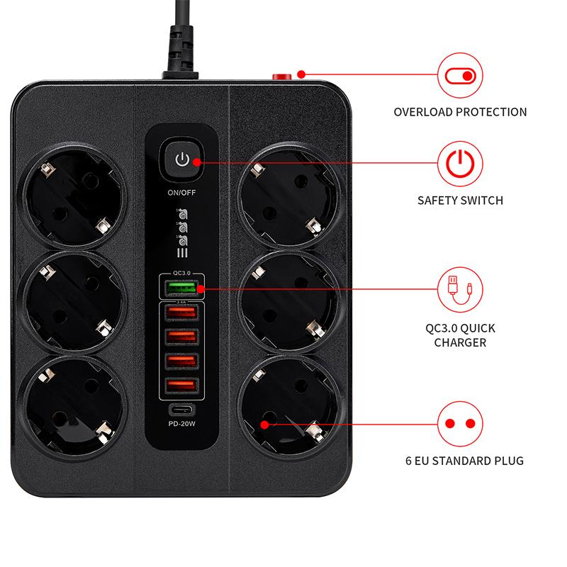 PD+USB 38 Вт Высокоскоростная зарядка Сетевой фильтр Розетка переменного тока ЕС Удлинитель для умного дома Электрический адаптер Двойная быстрая зарядка Высокая мощность