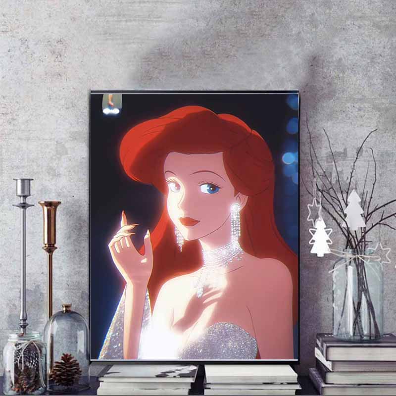 Disney 5D DIY Diamond Painting: Иконические черты Ариэль Иллюстрация Мультфильм Полная Алмазная Мозаика Искусство Настенное Украшение Набор