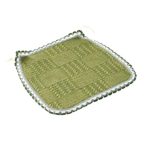 Decorative Seat Mat for Rattan Chairs Cotton Linen Chair Pad with Ties, Striped Plaid Comfortable Pads Patio Lace Trim, Breathable Dining Office Soft