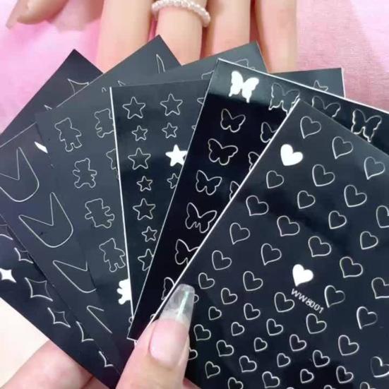 6Pcs Nail Art Stencil Stickers French Line DIY Manicure Tools Stencil Stickers for Creative Wavy Oblique Spray Designs