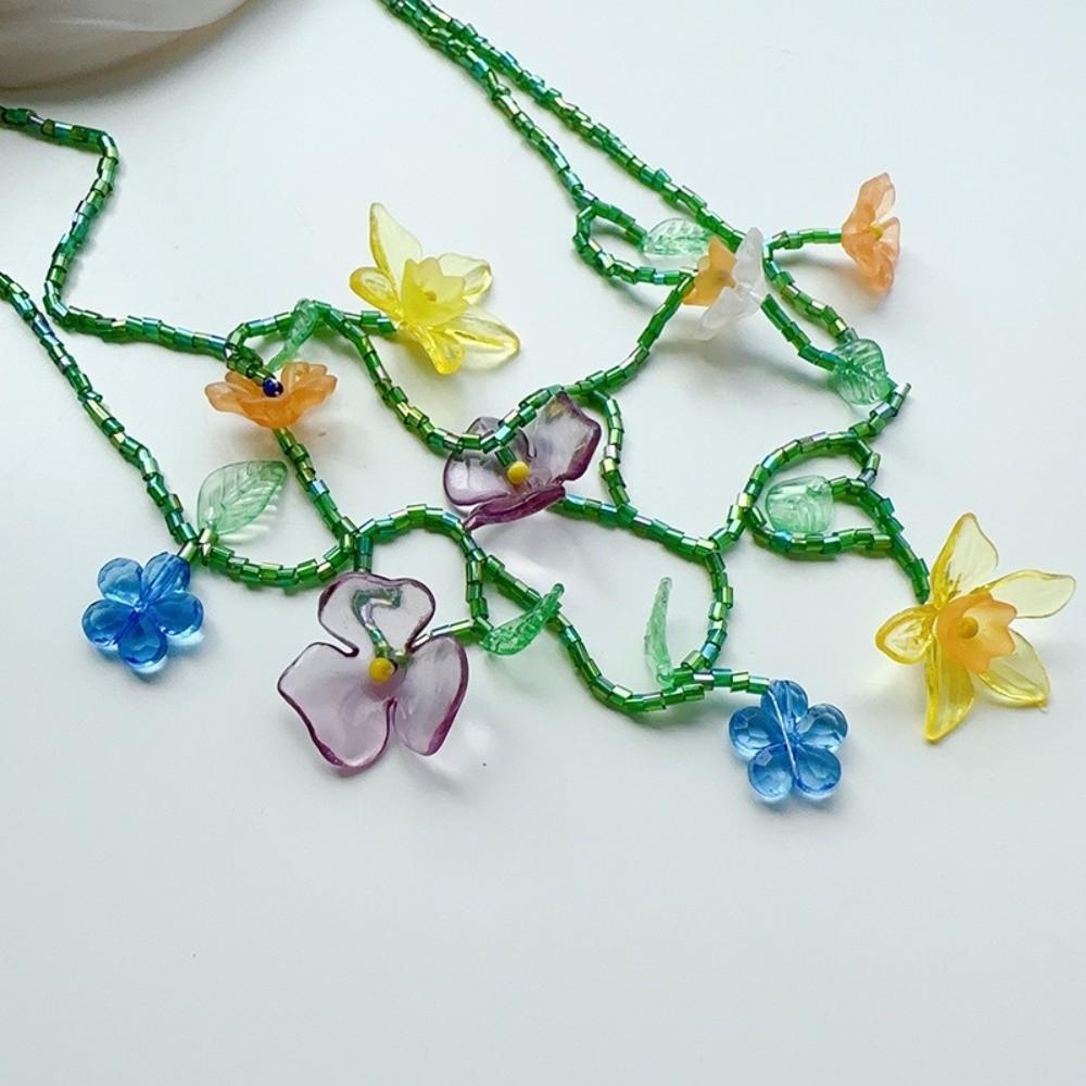 Versatile Beaded Flower Necklace Retro Earrings Jewelry Trendy Women's Necklace Dress Accessories