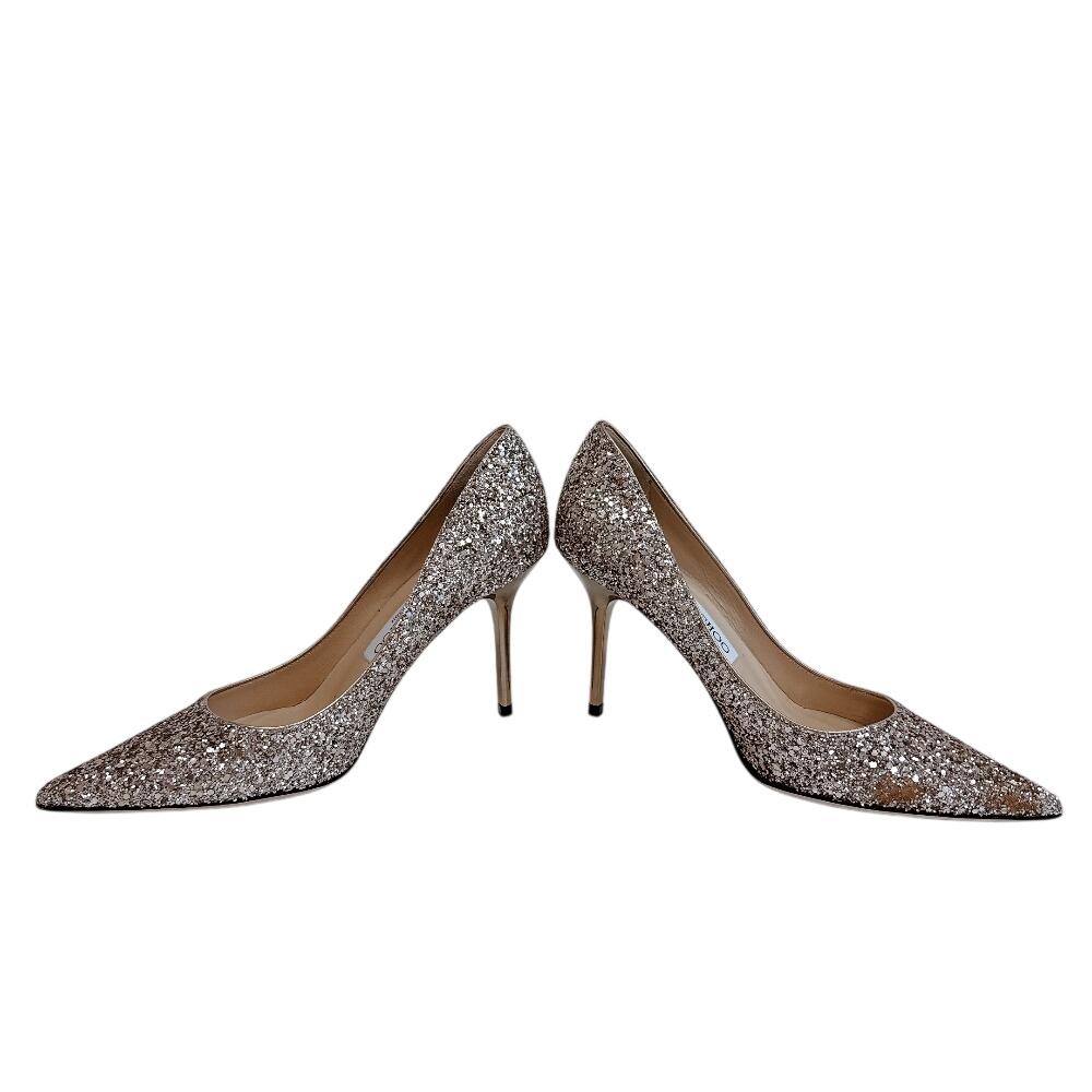 Jimmy Choo Свадебные туфли на платформе из блестящего холста, бежевые, с блестками, из холста, б/у