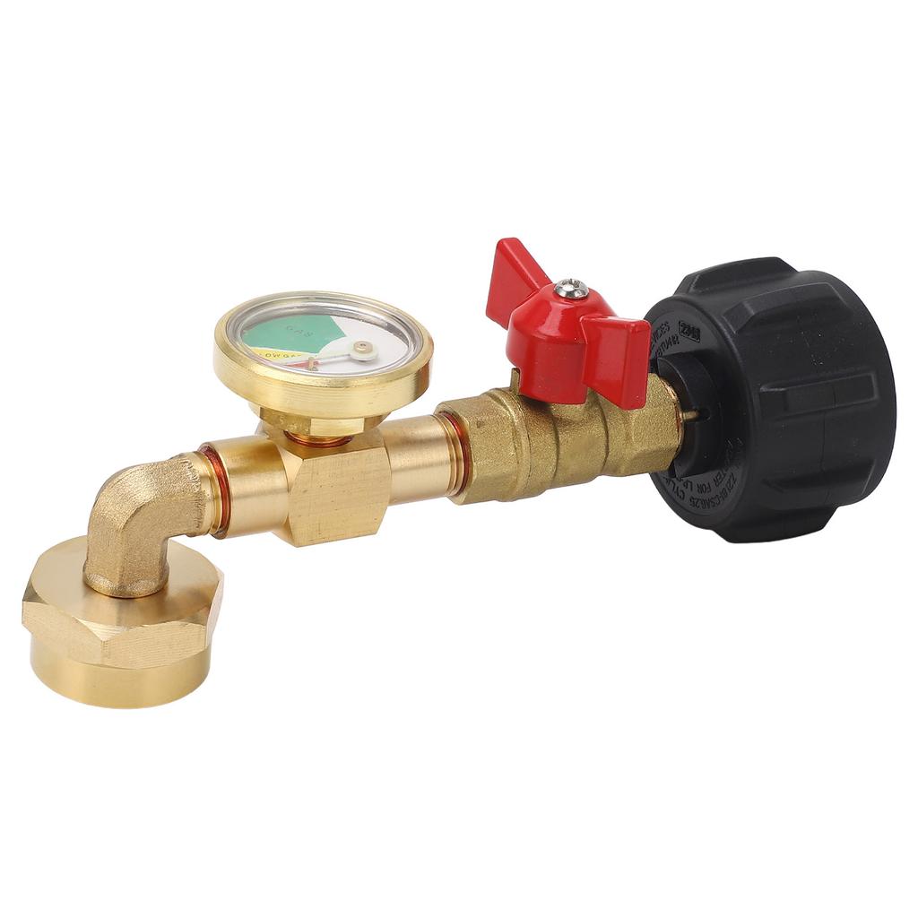 Propane Refill Adapter with Pressure Gauge and On Off Control Valve Gas Elbow Adapter for 1LB Tank 1‑20LBS QCC1 Cylinder