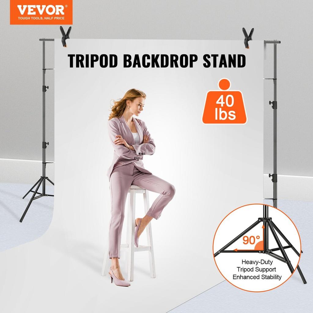 12 x 10 ft Heavy Duty Backdrop Stand, Height Adjustable Photography Backdrop Stand, Background Support System with 6 Clamps and A Carry Bag, for