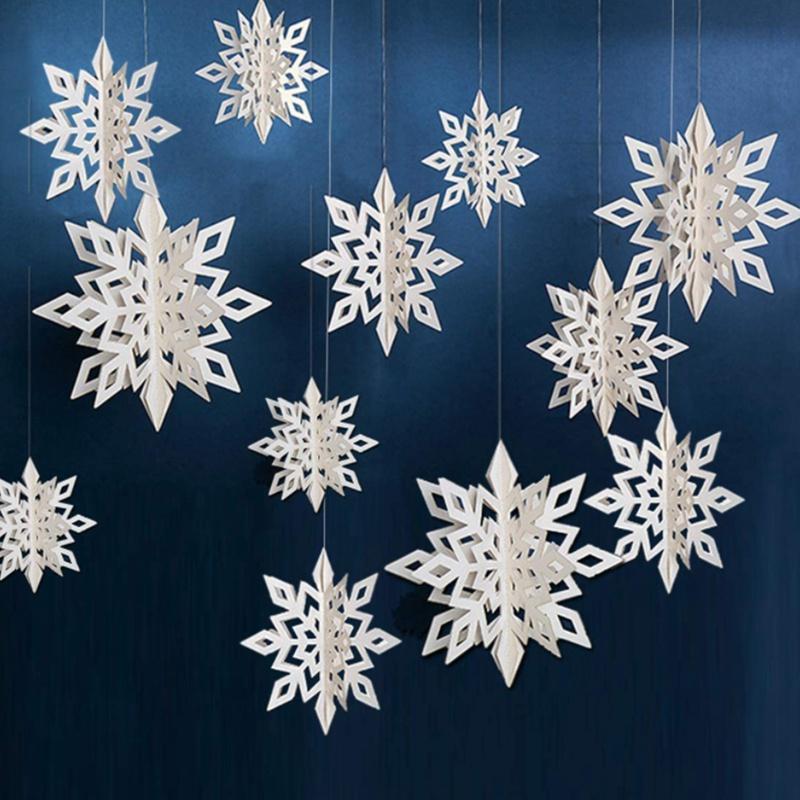 6Pcs 3D Snowflake Pendant Paper Christmas Snowflake Pendant Snowflake Pendant Holiday Party Decorations