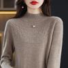 Осень Зима Половина Высокого Воротника Ажурный Повседневный Модный Свитер с Подкладкой Женский Однотонный Пуловер Вязаный Топ