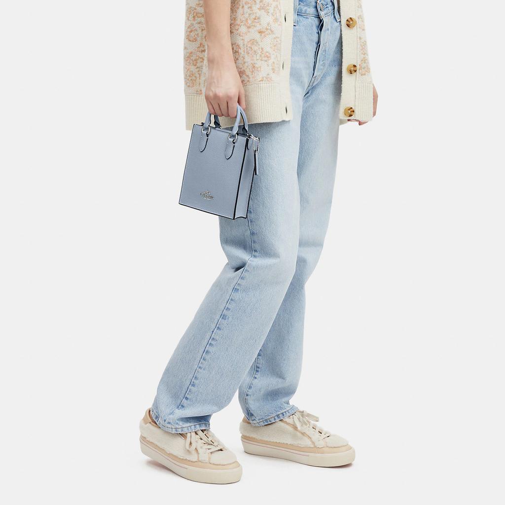 New COACH Pebbled Leather Tote Bag Shopping Bag Shoulder Bag Handbag Mini Women's Mist Gray CJ500-SVW3K