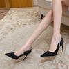 Модные женские туфли-одиночки, осенние, новые, с острым носком, с мелким горлом, тонкие, с модным темпераментом, туфли для банкета