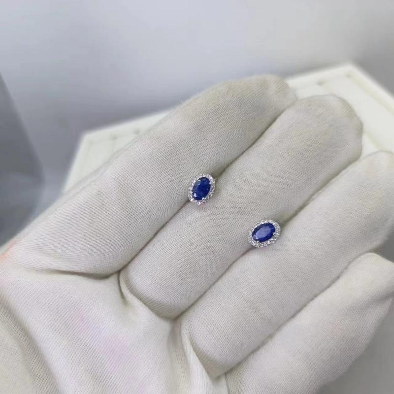 Sace Gems Серьги для женщин стерлингового серебра 925 пробы 4*6 мм серьги-гвоздики с натуральным сапфиром Свадебная вечеринка изящные ювелирные изделия подарок