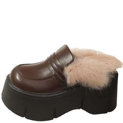 Модные женские тапочки Muller Furry 2024 года, новая верхняя одежда на танкетке 8 см, толстая подошва, увеличивающая высоту, полутапочки-мюли