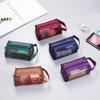 Retro Color Transparent Cosmetic Bag Large Capacity Toiletry Storage Bag Mesh Makeup Bag Girls