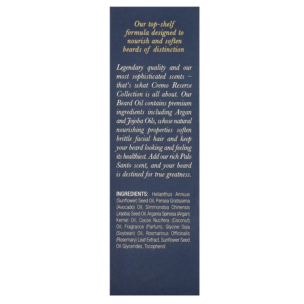 Cremo Reserve Collection, восстанавливающее масло для бороды, Palo Santo, 1 жидкая унция (30 мл)