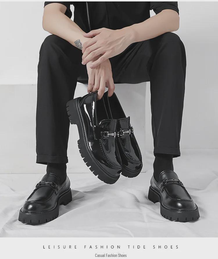 2024 Молодежные мокасины Toe: Мужские кожаные туфли на толстой подошве, увеличивающие рост, больших размеров