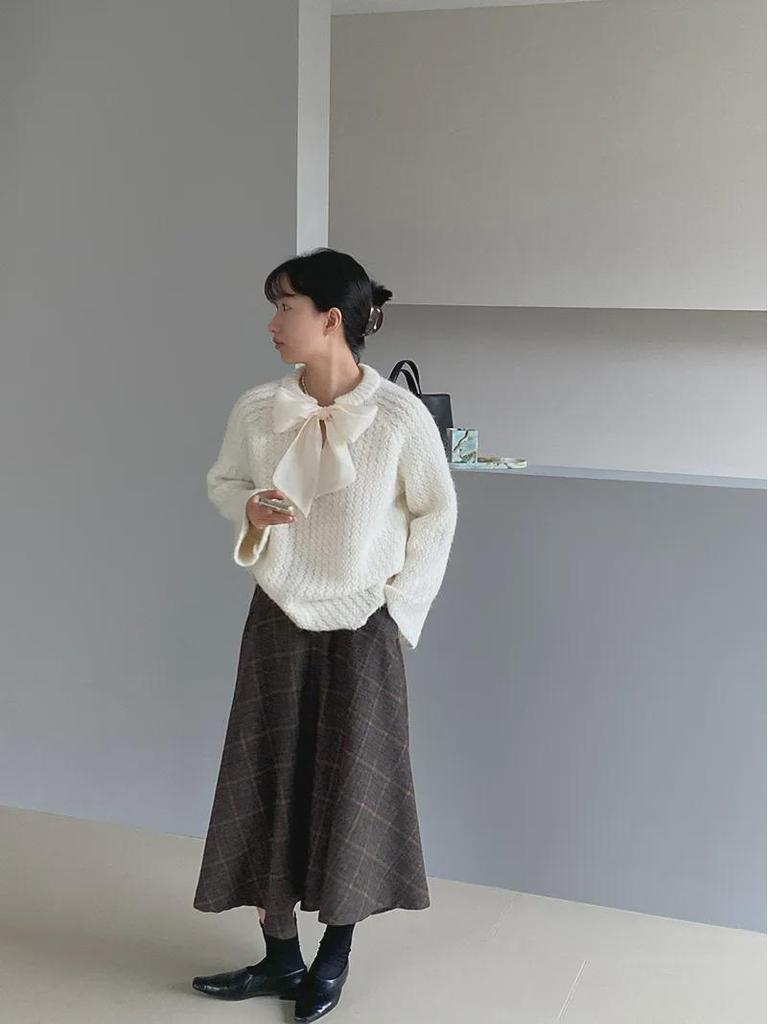 Jiangzuo 3D Cut Retro Wool Plaid Skirt 6167